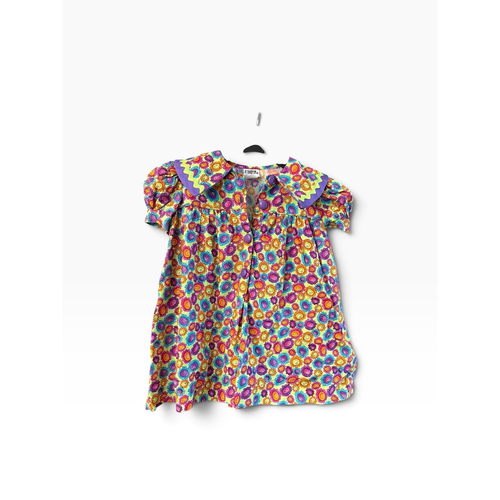 Vintage Cookie Crunchers by C.I. Castro Toddler Floral Dress 3T Smiley Face 8878